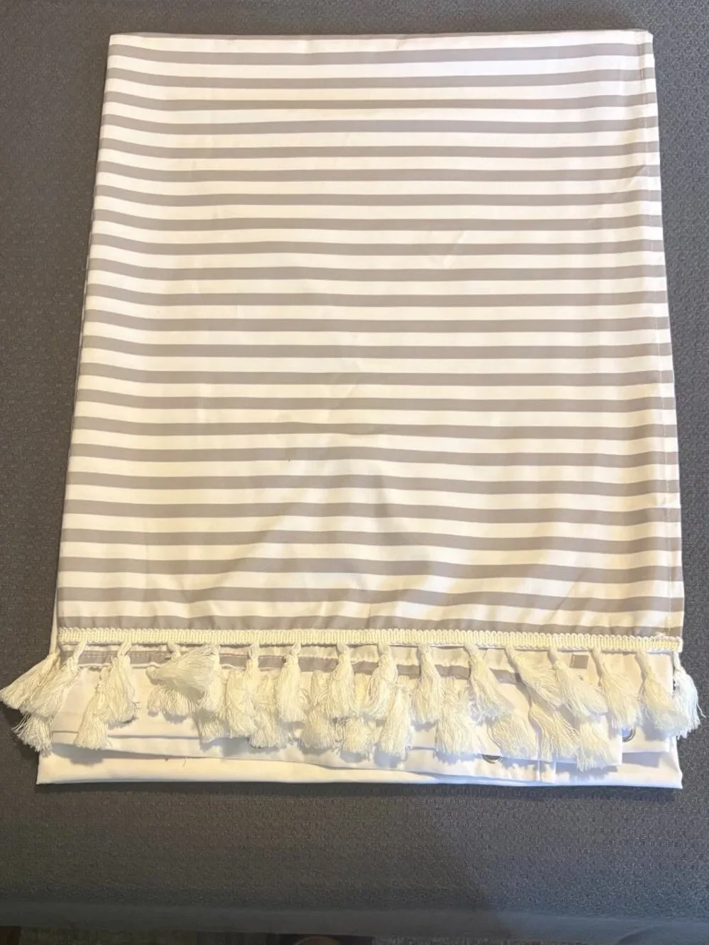 New gray and white fabric tassel shower curtain 72
